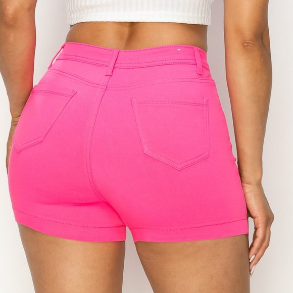 HIGH WAISTED COLORED SUPER-STRETCH WOMEN SHORTS - Picture 3 of 3